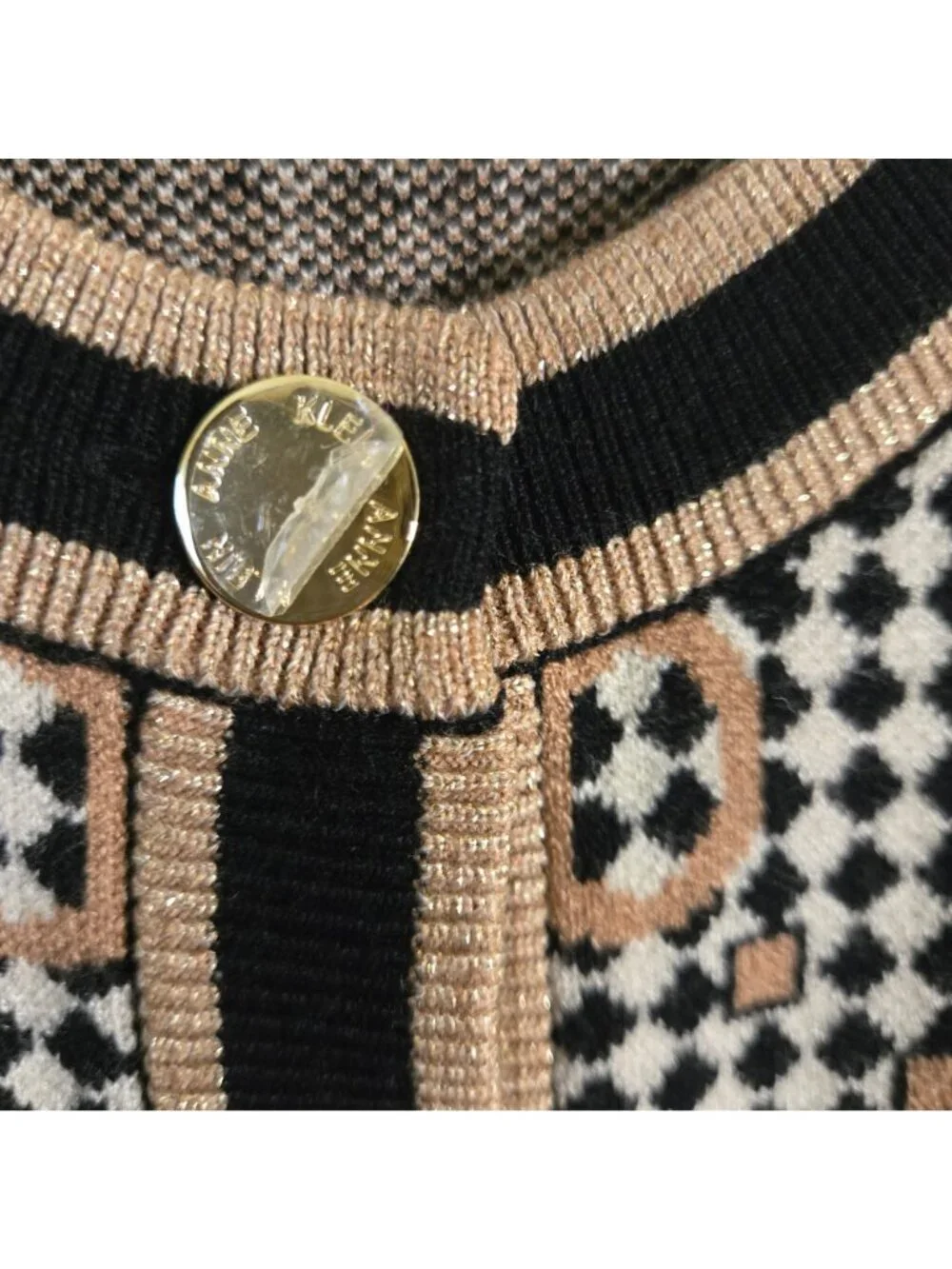 Anne Klein NWOT Long Sleeve Tipped Cardigan Lady Jacket Metallic Trim Size L